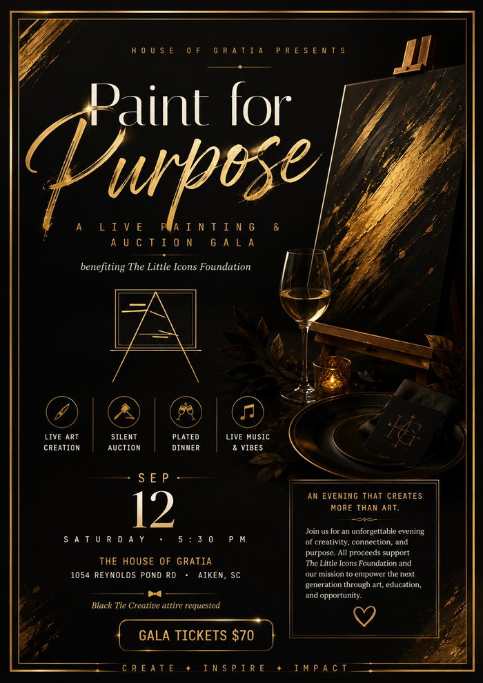 Paint for Purpose — a live painting and auction gala benefiting The Little Icons Foundation, Sep 12